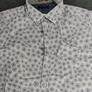 Ted Baker Men's White and Blue Floral Short Sleeve Shirt